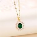 Vintage Style Lucky Guard Green Pendant Stainless Steel Necklaces For Women Fashion Elegant Female Clavicle Chain Jewelry Gift.