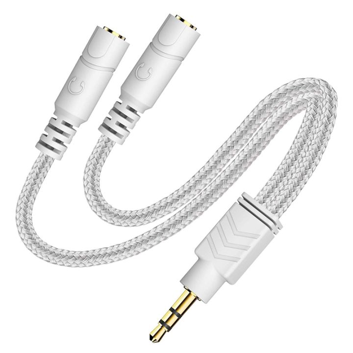 Headphone%20Splitter,%20Knitted%203.5mm%20Audio%20Splitter%20TRS%203-Pole%20Splitter%20Cable%20for%20Headphones%20Earphones%20Speakers%20-(%20White)%20-%20Image%202