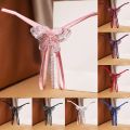 Women's  Lace G-String Thongs with Pearls - Transparent Nylon/Spandex Lingerie, One Size. 