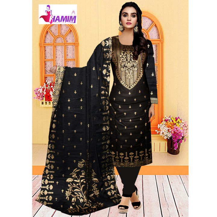 Unstitch Cotton Three piece for women screen Printed Shalwar Kameez orna 3 pieces