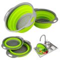 Collapsible Colander, Set Of 2 Round Silicone Sink Kitchen Strainer Set Folding Water Filter Basket with Handles for Draining Pasta, Vegetable and Fruit.