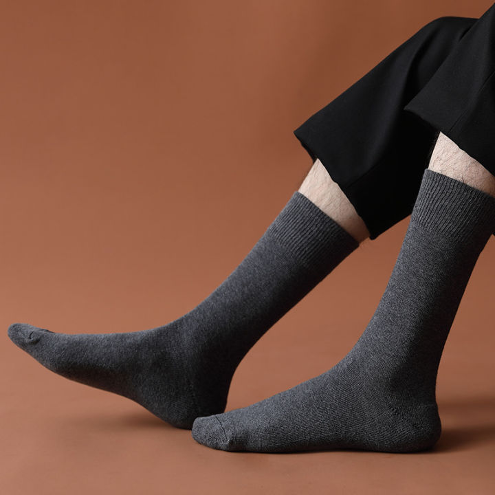 Autumn and Winter New Men's Solid Color Cotton Socks Half Brushed Tube Socks Thick Casual Mid-Calf Length Men's Socks Warm Terry Socks