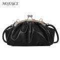 Simple Shoulder Bag Metal Clip Buckle Women Clutch Handbag Shell Shape Small Leather Pleated Cloud Lady Purse for Travel Dating. 