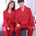 Satin Couple Pajama Set Long Sleeve Trousers Sleepwear for Men Ice Silk Pajamas Set Sleep Nightgown Casual Pajama Home Suit. 
