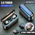 F9 Bluetooth Earphone v5.0 tws Wireless Earphone Led Display Sports Wireless Headset with Microphone-Black. 