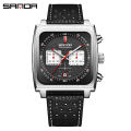 Sanda Hot Selling New Quartz Watch with Three Eyes and Six Needles, Trendy Men's Square Waterproof Band Calendar Watch, One Piece for Shipping.