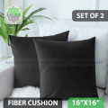 Standard Fiber Cushion, Tissue Fabric, Black, (16"x16")_Set of 2. 