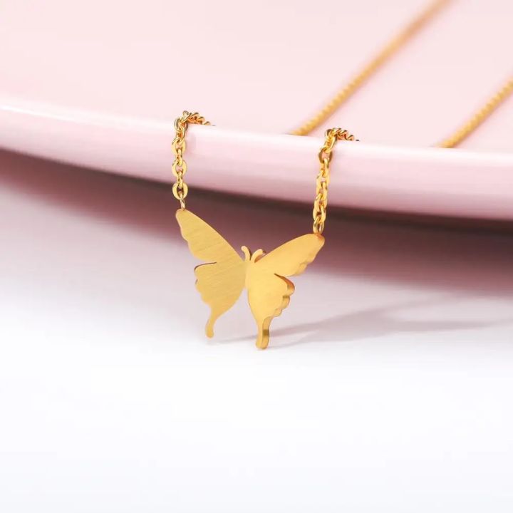 【beauty code store】2020 New Lovely Gold Silver Color Butterfly Necklace For  Simple Insect Women Long Necklace Party Gifts