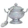 silver color Rice Bowl & Ladle Spoon Thai Pattern Rice Container Aluminum Curry Serving. 