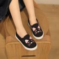 Purrfectly Cute Toddler Cartoon Cat Canvas Sneakers for Girls - Casual Slip-on Loafers Shoes and Flats for Little Kids 1-4 Years.