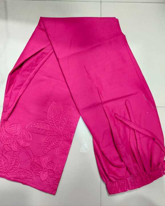 Hot Pink Color Ladies Fashionable Linen Embroidery Palazzo For Women