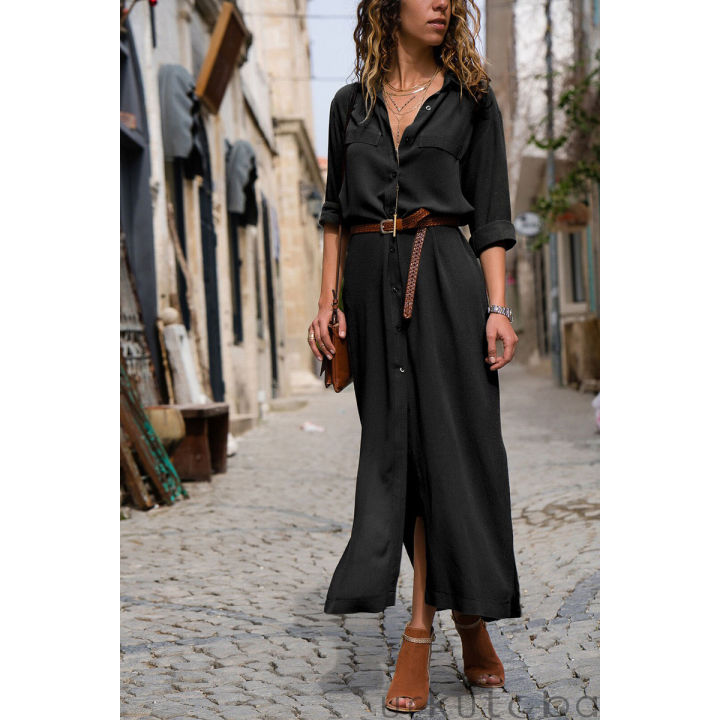 Fashion Women Casual Long Sleeve Maxi Dress Loose Long Blouse Shirt Dress  Summer Elegant Dresses Vestido