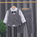 Boys Spring and Autumn Suit Set 3 piece Gentleman Dress Baby Clothes Striped Shirt 1 Year Old Clothing.