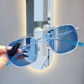 Retro Vintage Color Changing Sunglasses for Men - Large Frame, Double Bridge, Ultra-light Photochromic Blue Lens. 