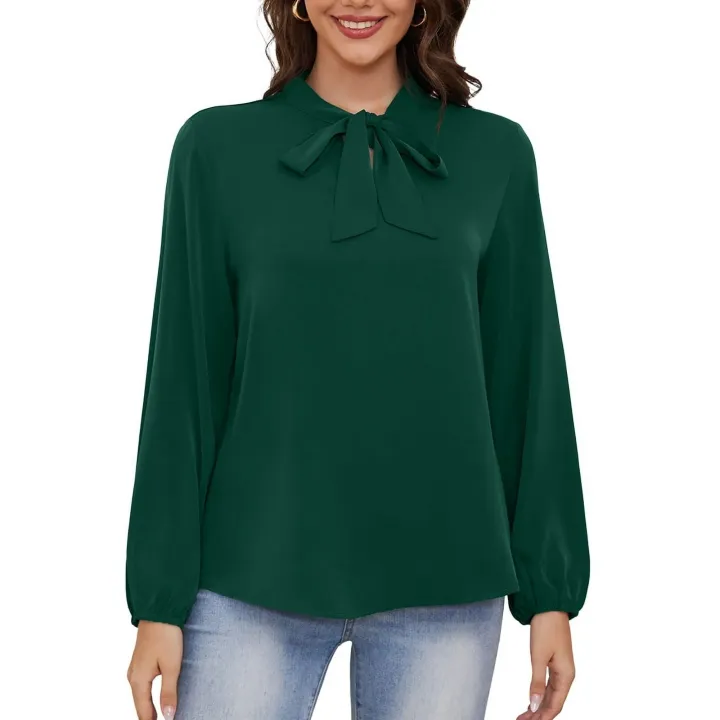 Wine%20Red%20Women%E2%80%99s%20Dressy%20georgette%20Blouse%20Business%20Work%20Casual%20Tie%20Neck%20Shirt%20Tops%20-%20Image%204