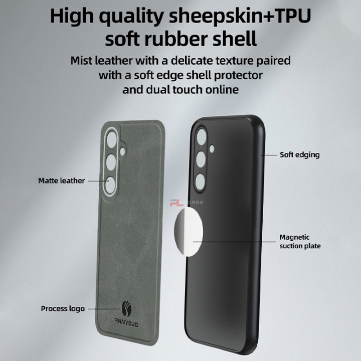 PlusCase%20for%20Samsung%20Galaxy%20S24%20FE%205G%20Matte%20PU%20Leather%20Sheepskin%20Soft%20Frame%20All-Inclusive%20Lens%20Protector%20Phone%20Cover%20-%20Image%202