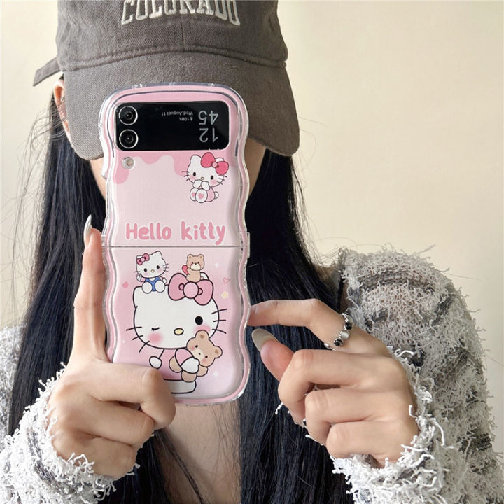Wavy Phone Case For Samsung Galaxy Z Flip Cute Pink Hello - Main Image