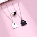 Lovecryst 2Pcs/set Cute Black and White Ghost Magnet Best Friend Necklace for Girls BFF Friendship Jewelry Gift.