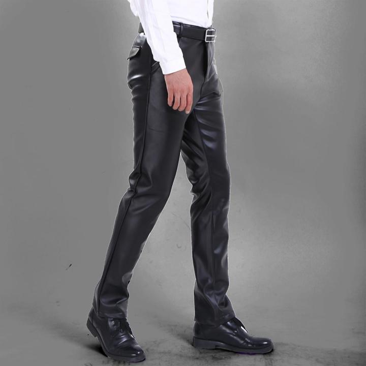 Thoshine Brand Spring Fall Men Leather Pants Slim Fit Pencil Pants Male Fashion PU Leather Trousers Motorcycle Pants Streetwear