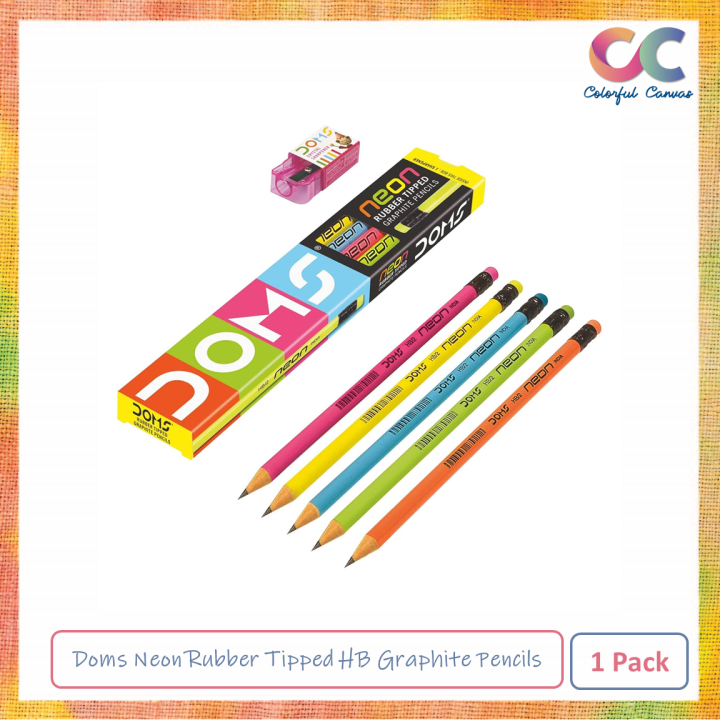 Doms Neon Rubber Tipped HB Graphite Pencils 1 Pack | Daraz.com.bd