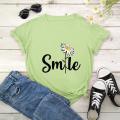 Women T Shirt Smile Daisy Print Tshirt Women Short Sleeve O Neck Loose T-shirt Ladies Summer Causal Tee Shirt Clothes.
