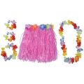 2 Set Grass Skirt: 1 Set 6 Pcs Hawaiian Grass Skirt Flower Hula Lei Wristband Garland Fancy Dress Costume & 1 Set Pink Children Hawaiian Grass Skirt Hula Luau Party.