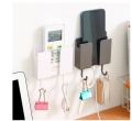 Wall-mounted mobile phone remote control storage box plug charging wall bracket with household hook organize accessories.