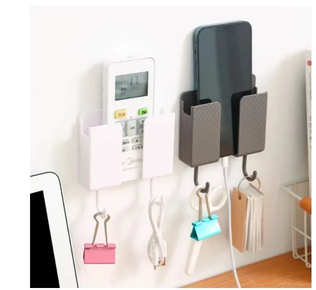 Wall-mounted%20mobile%20phone%20remote%20control%20storage%20box%20plug%20charging%20wall%20bracket%20with%20household%20hook%20organize%20accessories%20-%20Image%204
