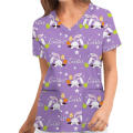 Women Easter Bunny Print Nursing Uniform Scrub Short Sleeve T-Shirt Tops For 2023 Easter Home Party Accessories.