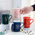 Creative Porcelain Cup with Cover Spoon Couple Mug Couple Cups Wedding Gifts Water Cup Coffee Cup Set PrintingLOGO. 