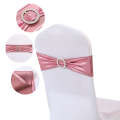 High end hotel banquet elastic bow ribbon without tie, flower hot stamping strap on back of the chair. 