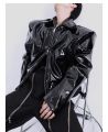 Black Piano Face Leather Cool Chic Coat Man Boy's Tech Wear Jacket Punk Rock Festival Stage Show TV Singers Guitar Drums Unifo. 