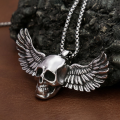 Big Size Stainless Steel Fallen Angel Wings Skull Pendant Necklace Men's Personality Unique Fashion Party Jewelry Halloween Gift. 
