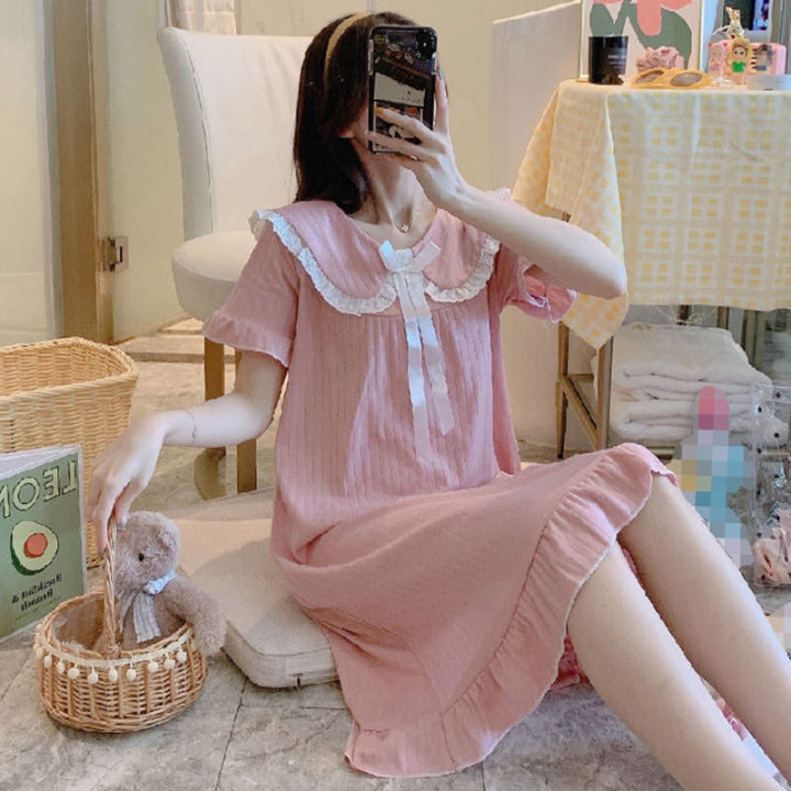 IELGY%20long%20nightdress%20Korean%20version%20ins%20summer%20pajamas%20women%20short-sleeved%20home%20service%20thin%20skirt%20-%20Image%205