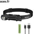 BORUiT HP100 LED Headlamp USB Rechargeable 18650 Headlight Flashlight with Magnet Tail Fishing Camping Head Torch Emergency use.
