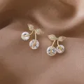 Trendy Cute Crystal Cherry Rhinestone New Stud Earrings for Women - Earrings for Girls Simple Top Fashion Jewelry Gift for Wedding Engagement Party.