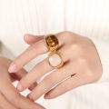 European and American new cross-border light luxury retro titanium steel plated 18K gold natural tiger's eye powder stone ring jewelry wholesale.