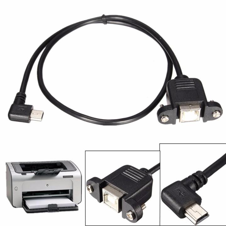 Mini USB 5 Pin Male Left Angeled to USB 2.0 B Female Printer Panel Mount Cable