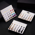 【DM bag factory Store】12 Pairs Women Zircon Inlaid Stud Earrings Jewelry.