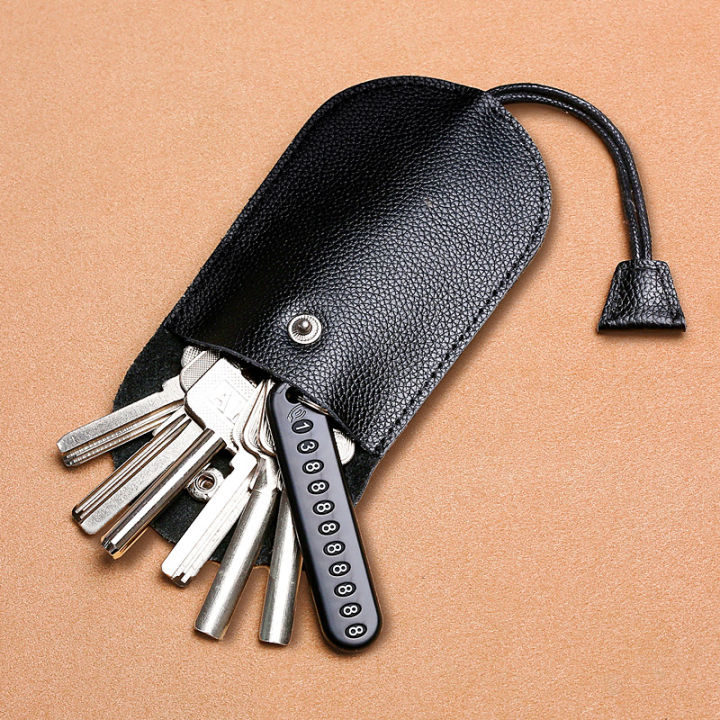 Leather Multi-Functional Key Case Pull-out Mini Small and Simple Key Bag Large Capacity Unisex Car Key Universal