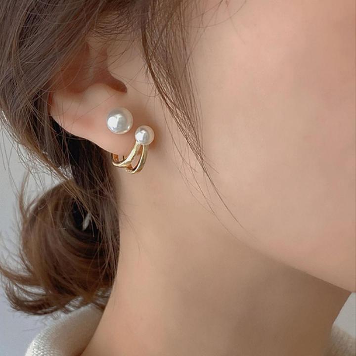 Elegant Cute Pearl Hoop Earrings for Women Classic Small Huggie