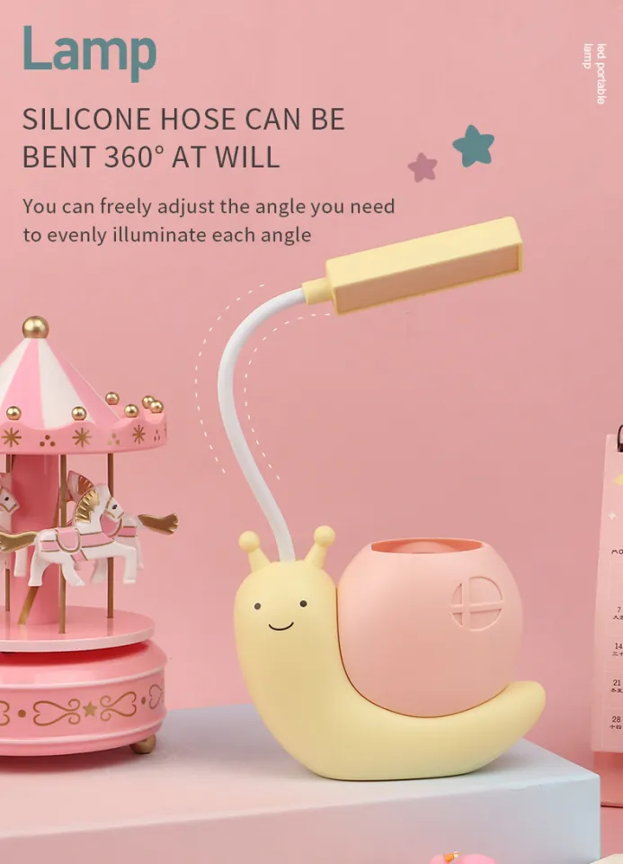 Cute Desk Lamp with Pen Holder Snail Rechargeable LED Table Lamp for Kids Foldable Reading Desk Light for Bedroom Nursery Study Home-D Shop