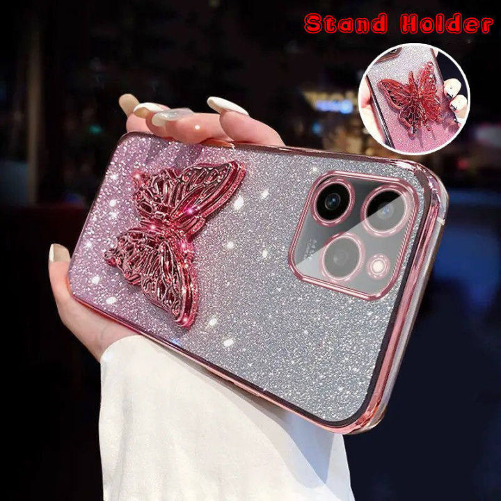 Phone cover Tecno Spark 20 / Spark 20C / Spark 20 Pro / Spark 20 Pro Plus case Back cover Cute Butterfly Stand Luxury Slim Gradient Plating Glitter Girls Phone Case Clear Soft Silicone Protective Cases Pouch