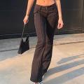 Low Waist Pockets Stretch Straight Skinny Denim Pants Flare Pants Streetwear for Daily Wear. 