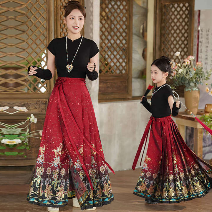 Girls' Horse Face Spring Mother Daughter Parent Child Tang Dress Chinese Style Hanfu Skirt 2024 New Children's Performance Clothing