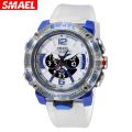 SMAEL Sport Watches Men Clock Digital LED Display Quartz Analog Stopwatch Fashion Translucent Strap Clock 8058 Male Wristwatch.