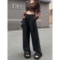 QWEEK Elegant Baggy Gray Suits Pants Woman Oversized Office Ladies Casual Korean Fashion Classical Trousers High Waist Summer.