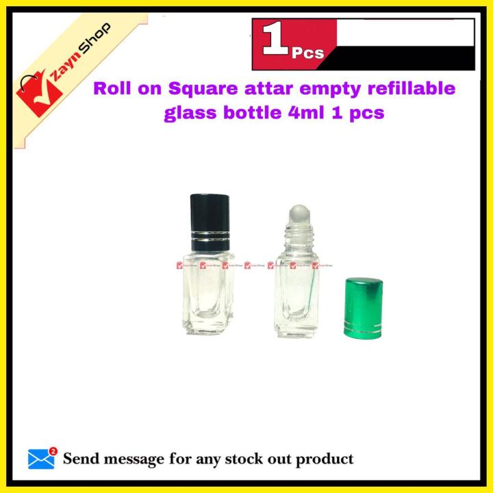 Roll on Squire Shape attar Empty refillable Glass premium Bottle 4ml Random color cap 1 pcs