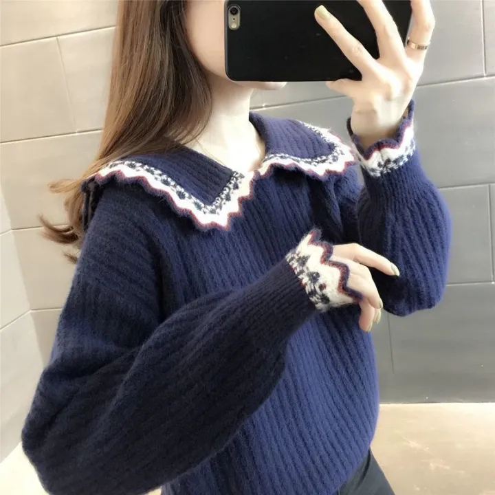 Doll%20Collar%20Sweater%20Women's%20Loose%20Outer%20Wear%20New%20Autumn%20and%20Winter%20Cute%20Sweet%20Fashion%20Sweater%20Age-Reducing%20Top%20-%20Image%204