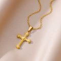 Gold Color Pendant Necklace for Women 316L Stainless Steel Jewelry Aesthetic Accessorie Wave Cross Goddess Necklace. 